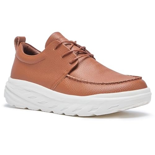 OrthoComfoot Men's Orthopedic Wide Leather Dress Walking Shoes: Comfortable Flat Feet Arch Support Swollen Tennis Athletic Lace Up Shoes, Casual Waterproof Business Diabetic Working Oxfords Brown Size 9 - Image 1