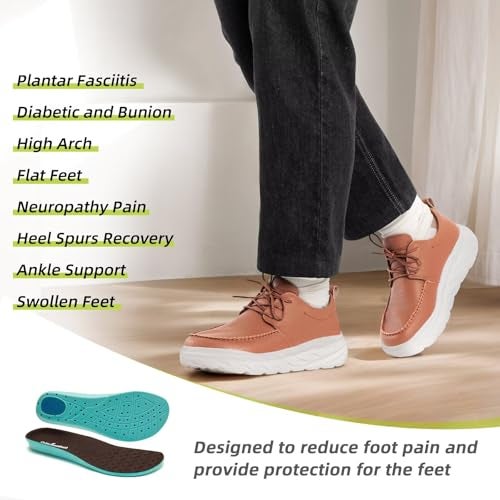 OrthoComfoot Men's Orthopedic Wide Leather Dress Walking Shoes: Comfortable Flat Feet Arch Support Swollen Tennis Athletic Lace Up Shoes, Casual Waterproof Business Diabetic Working Oxfords Brown Size 9 - Image 2