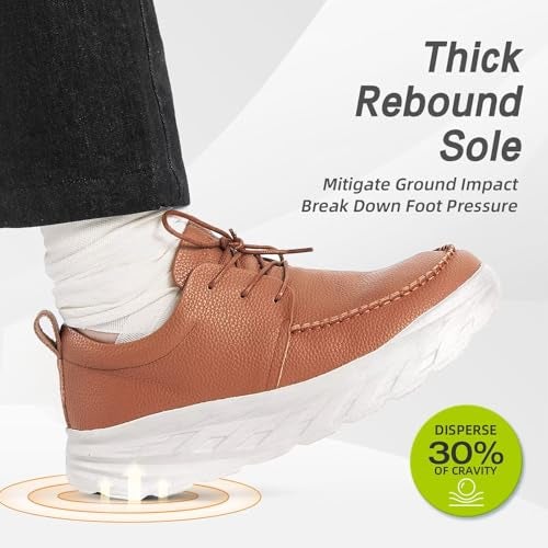 OrthoComfoot Men's Orthopedic Wide Leather Dress Walking Shoes: Comfortable Flat Feet Arch Support Swollen Tennis Athletic Lace Up Shoes, Casual Waterproof Business Diabetic Working Oxfords Brown Size 9 - Image 5