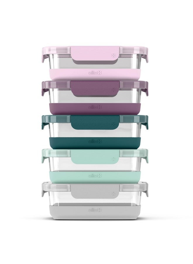 Ello Ello Duraglass 3.4 Cup Meal Prep Sets 10Pc, 5 Pack Set- Glass Food Storage Container with Silicone Boot and Airtight BPA-Free Plastic Lids, Dishwasher, Microwave, and Freezer Safe, Garden Goals  - Image 1