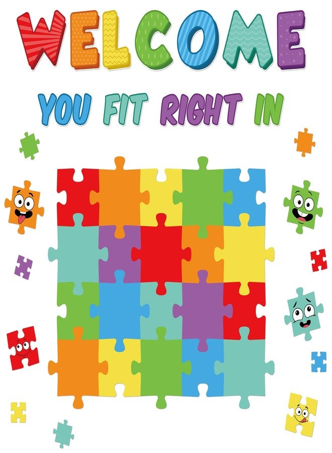 Hedeey Welcome Bulletin Board Set Classroom Decoration, Color Puzzle Pieces for Bulletin Board, You Fit Right In Back to School Classroom Wall Decor for Preschool Kindergarten Elementary (Color) - Image 1