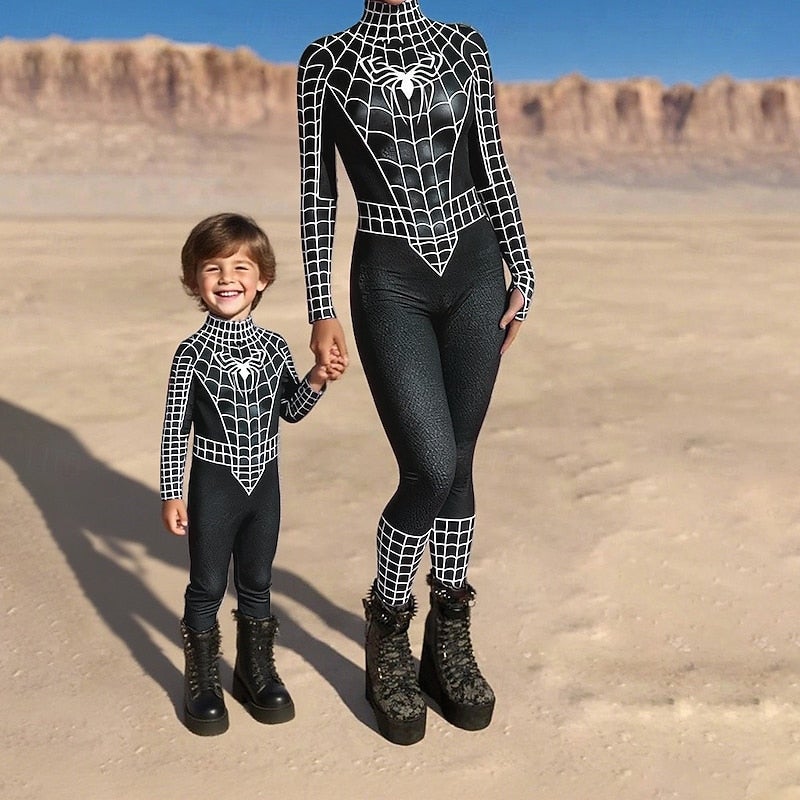 Bluejw Family Jumpsuit Halloween pattern Street Print Silver Black-1 Black Long Sleeve Matching Outfits - Image 2