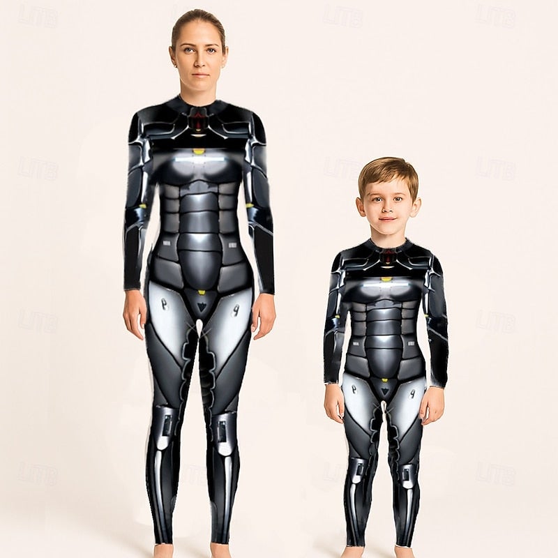 Bluejw Family Jumpsuit Halloween pattern Street Print Silver Black-1 Black Long Sleeve Matching Outfits - Image 3
