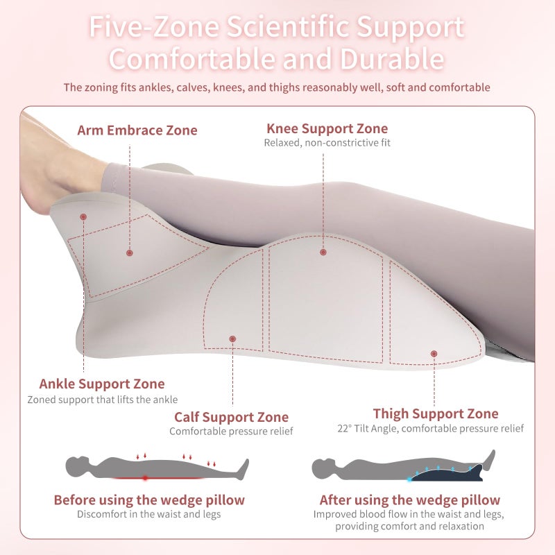 SKYTRAX COMF Adult Memory Foam Ergonomic Wedge Prone Pillow, Bed Pillow for Sitting Up, Back, Neck, and Leg Pain Relief, Anti Snoring, Ideal for Massage, Reading, Sleeping, with Removable Washable Cover, Grey - Image 4