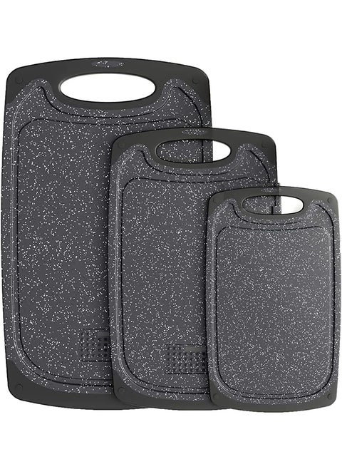 3 Pcs Plastic Cutting Boards,  BPA Free, Dishwasher Safe Cutting Boards with Non-slip Feet, Juice Slot, With Grating Area for Vegetable/Meat/Bread Handling（Black）