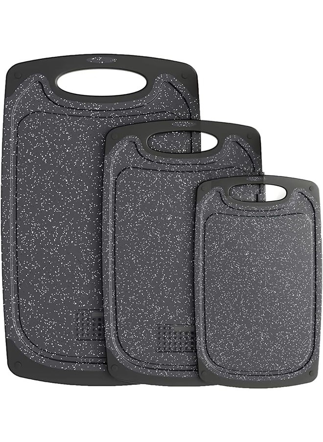 3 Pcs Plastic Cutting Boards,  BPA Free, Dishwasher Safe Cutting Boards with Non-slip Feet, Juice Slot, With Grating Area for Vegetable/Meat/Bread Handling（Black）