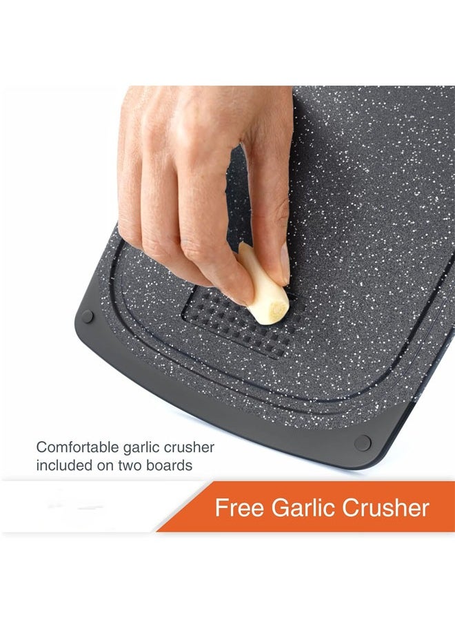 3 Pcs Plastic Cutting Boards,  BPA Free, Dishwasher Safe Cutting Boards with Non-slip Feet, Juice Slot, With Grating Area for Vegetable/Meat/Bread Handling（Black）