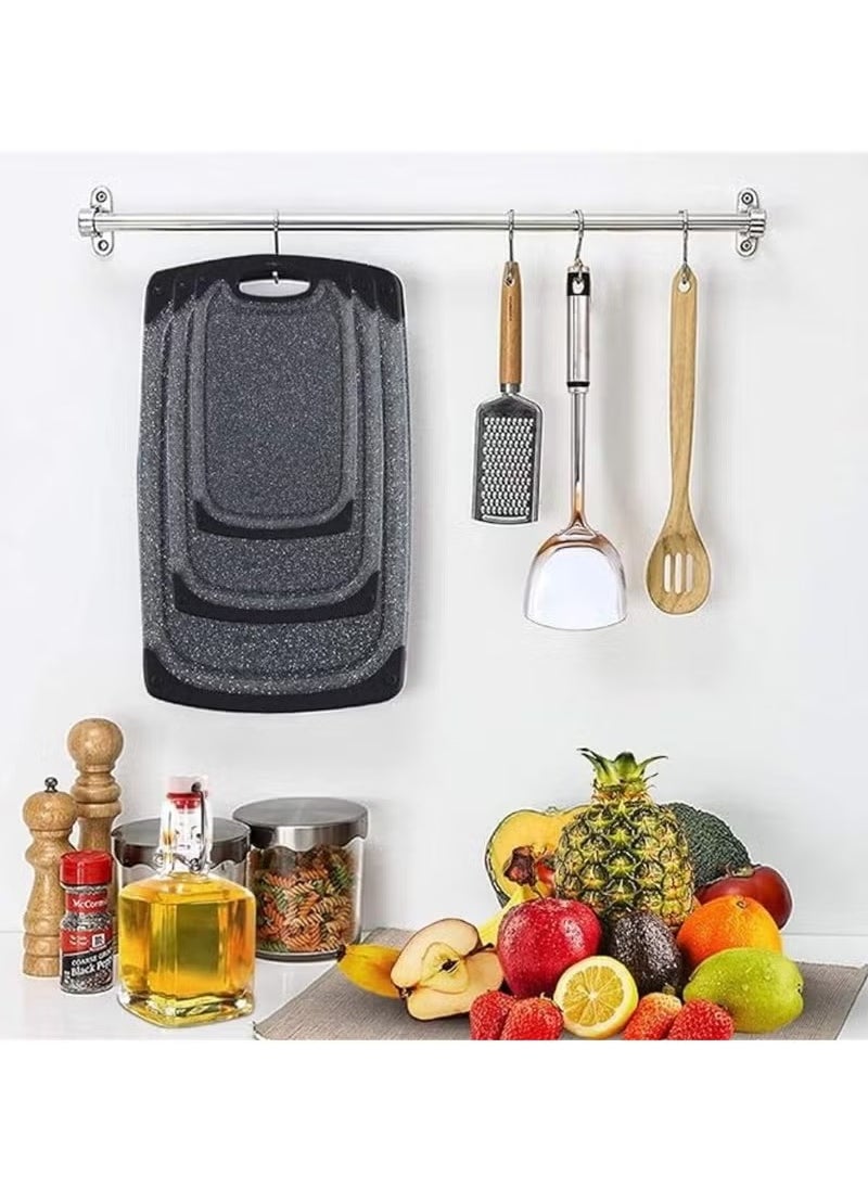 3 Pcs Plastic Cutting Boards,  BPA Free, Dishwasher Safe Cutting Boards with Non-slip Feet, Juice Slot, With Grating Area for Vegetable/Meat/Bread Handling（Black）