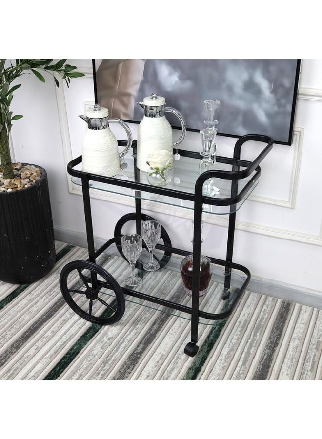 الهدايا مول  عربة تقديم استيل زجاج 65x35x75سم ــ أسود - Image 1