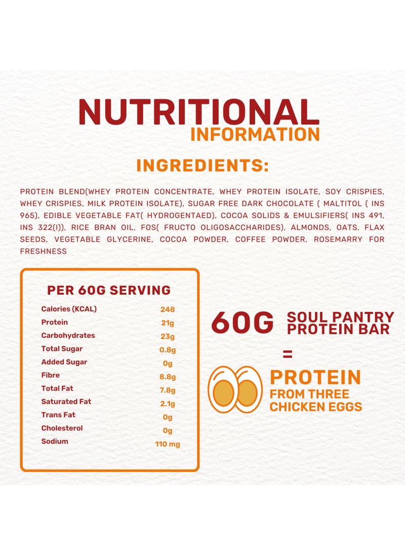 Soul Pantry - Espresso Euphoria Protein Bar, 60g x 6 bars | 21g Whey Isolate, Fresh Coffee, Organic Oats, Flax Seeds & Rosemary | Sugar-Free, Gluten-Free, High Protein Snack - Image 1