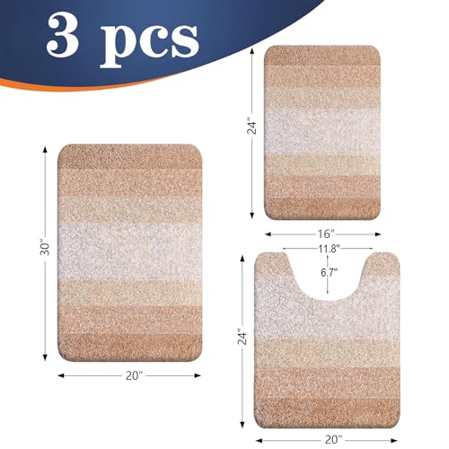 OLANLY Bathroom Rugs Sets 3 Piece, Soft Absorbent Microfiber Bath Mats and U-Shaped Contour Toilet Rug, Plush Shaggy Bath Mat Set for Bathroom (30"x20"+24"x16"+24"x20", Beige) - Image 2