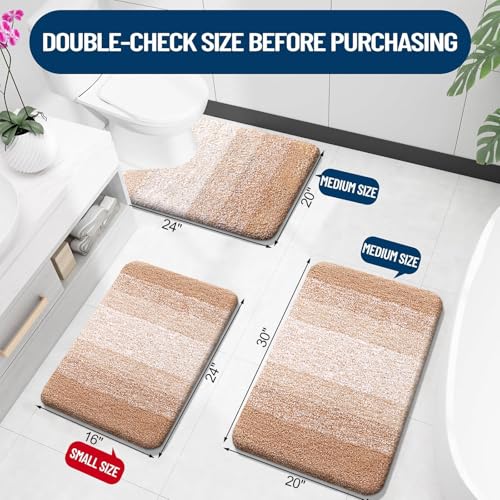 OLANLY Bathroom Rugs Sets 3 Piece, Soft Absorbent Microfiber Bath Mats and U-Shaped Contour Toilet Rug, Plush Shaggy Bath Mat Set for Bathroom (30"x20"+24"x16"+24"x20", Beige) - Image 3