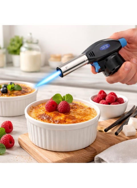 Multi-purpose gas torch, flame gun only, portable butane stove, adjustable flame control for cooking, baking, grilling, welding, DIY projects, and outdoor kitchen use. Gas not included.