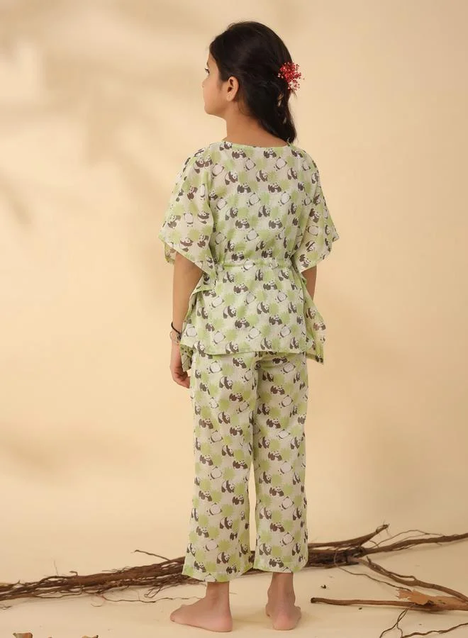 sanskrutihomes sanskrutihomes Panda Print Drawstring Top and Pyjama Set