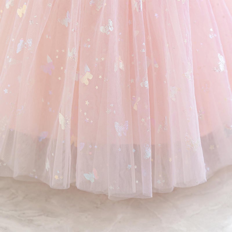 IDOPIP Toddler Baby Girls Shiny Butterfly Tutu Dress Princess Butterfly 1st Birthday Party Dresses Pageant Tulle V-Backless Bowknot Flower Girl Wedding First Communion Baptism Gown Pink 12-18 Months - Image 5