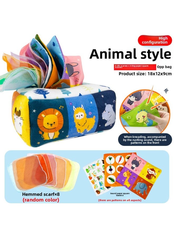 Tearing Cloth Book Baby Three-dimensional Cloth Book Baby Toy Tearing Paper Bus Box Cloth Book Toy-Color:[OPP Bag] Animals-standard 8 Silk Scarves 244g  - Image 1