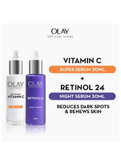 Olay Olay Luminous Niacinamide + Vitamin C Day Super Serum Brightening & Retinol Night Serum Anti Aging Skincare 30ml + 30ml  - Image 1