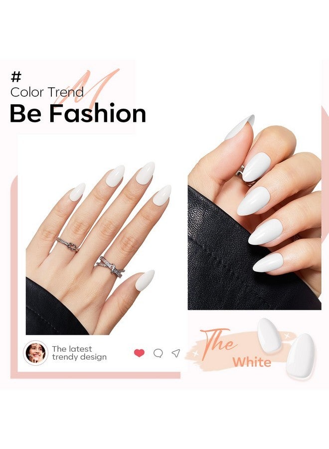 modelones 32Pcs White Press On Nails Almond, Upgrade Short Almond Fake Nails, Reusable Nail Kit With Nail Glue Adhesive Tabs Mini Nail File, Nails Press Ons 16 Sizes - Image 5