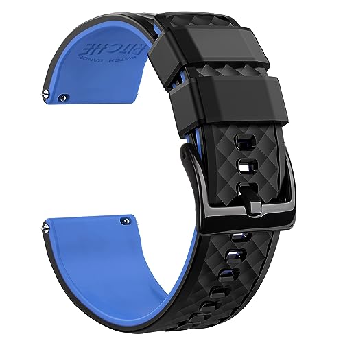 Ritche Silicone Watch Bands 18mm 20mm 22mm 24mm Quick Release Rubber Watch Bands for Men, Black / Blue / Black, 20mm, Classic,Sport - Image 1