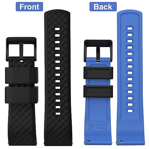 Ritche Silicone Watch Bands 18mm 20mm 22mm 24mm Quick Release Rubber Watch Bands for Men, Black / Blue / Black, 20mm, Classic,Sport - Image 4