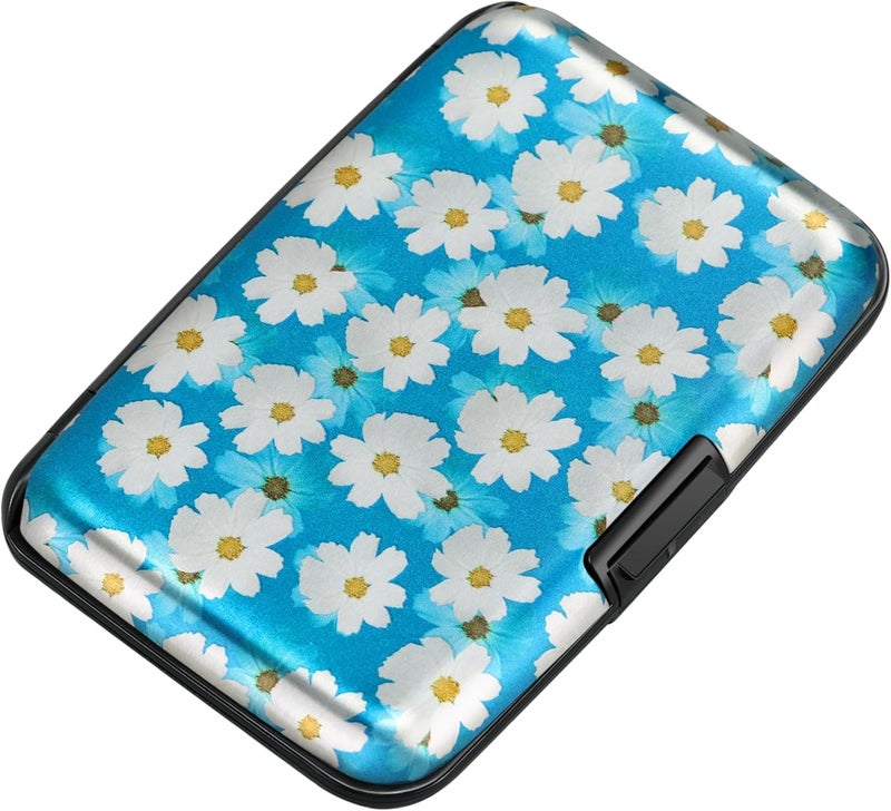 ELFISH Mini RFID Aluminum Wallet Credit Cards Holder Business Card Case Metal ID Case for Men Women(Blooms) - Image 1