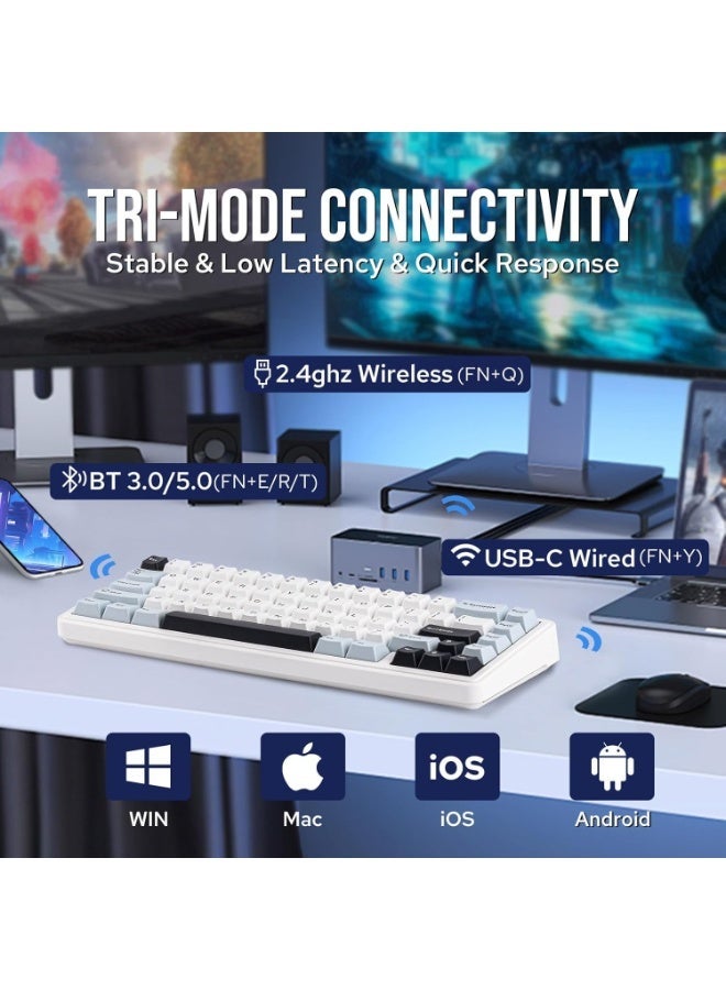 ابوماكر لوحة مفاتيح  اللاسلكية الميكانيكية بنسبة 65%، لوحة مفاتيح ألعاب مخصصة قابلة للتبديل السريع مع حشوة من خمس طبقات، إضاءة خلفية RGB، بلوتوث/2.4 جيجاهرتز/USB-C (أزرق فاتح، مفتاح ) - Image 3