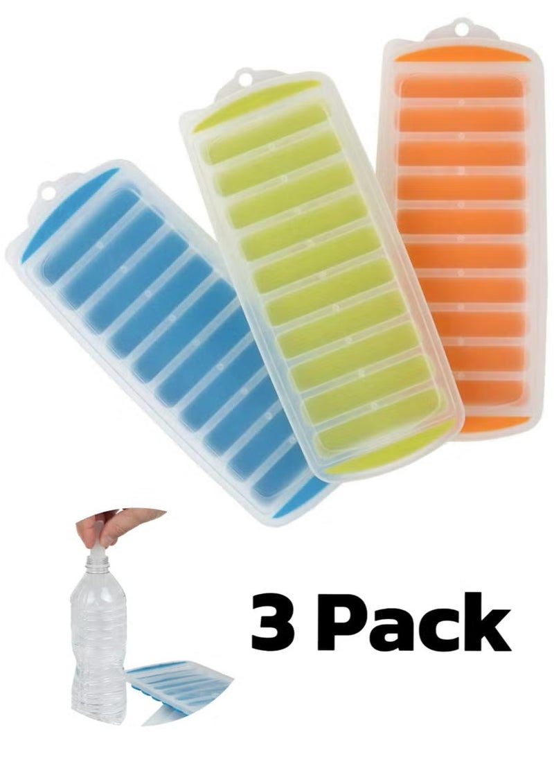 3 قطع من صواني مكعبات الثلج، صواني مكعبات الثلج مع مادة سهلة الدفع والإخراج، مثالية للرياضة وزجاجات المياه، صواني مكعبات الثلج مع أغطية (أزرق/برتقالي/أخضر) - Image 1
