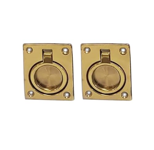 QCAA Solid Brass Flush Ring Pull 212 x 178 Polished Brass 2 Pack Made in Taiwan - Image 1