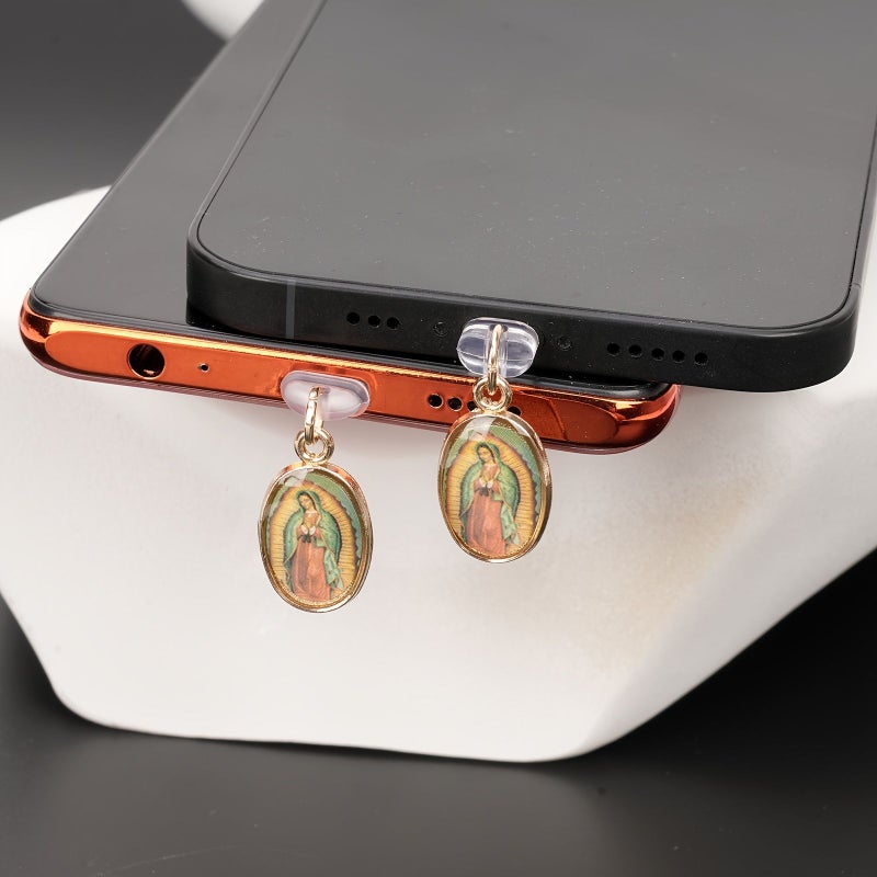 1PC Our Lady Of Guadalupe Phone Charging Port Dust Plug Decoration Pendant For Iphone Type C Android Phone - Image 1