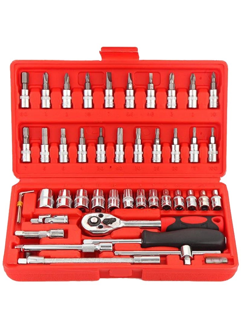 46 Piece Set Of Ratchet Wrench, Auto Repair Tool Set, Hardware Toolbox - Image 1