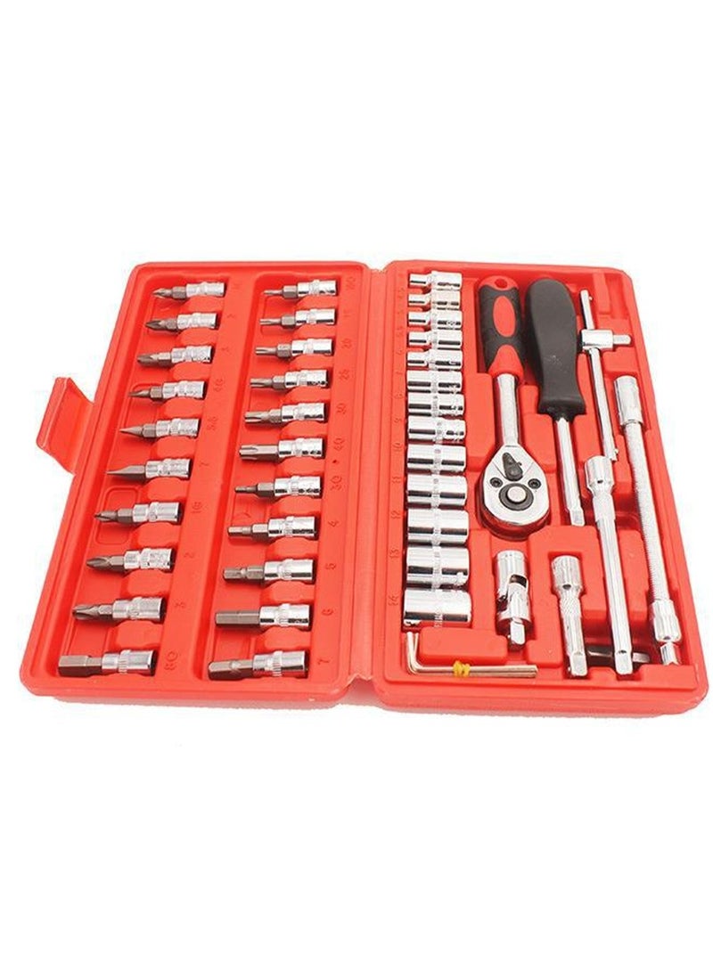 46 Piece Set Of Ratchet Wrench, Auto Repair Tool Set, Hardware Toolbox - Image 3