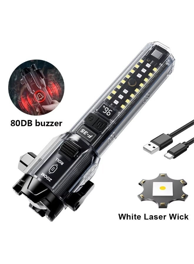 Digital Home Emergency Flashlight 10-in-1 Multifunctional LED Flashlight - Transparent Tactical Torch with Safety Hammer, Seatbelt Cutter, High-Decibel Alarm, Power Bank & Magnetic Base - Type-C Rechargeable for Camping, Car Safety & Emergencies - Image 2