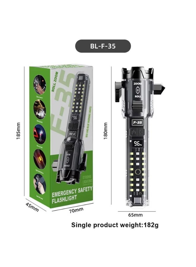 Digital Home Emergency Flashlight 10-in-1 Multifunctional LED Flashlight - Transparent Tactical Torch with Safety Hammer, Seatbelt Cutter, High-Decibel Alarm, Power Bank & Magnetic Base - Type-C Rechargeable for Camping, Car Safety & Emergencies - Image 5