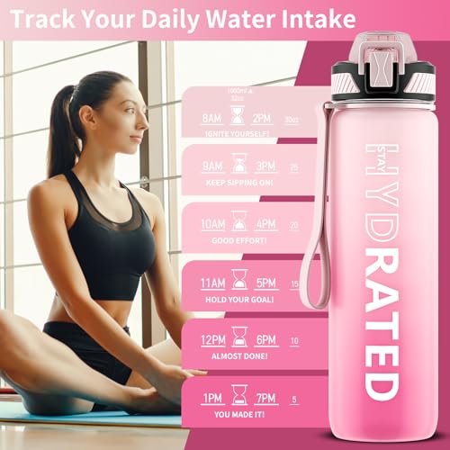 QLUR Water Bottle with Straw, 32oz Motivational Water Bottles with Time Marker to Drink, Tritan BPA Free, 1L Sports Water Bottle with Carry Strap LeakProof for Women Gym Fitness Outdoor (1 Pack) - Image 2