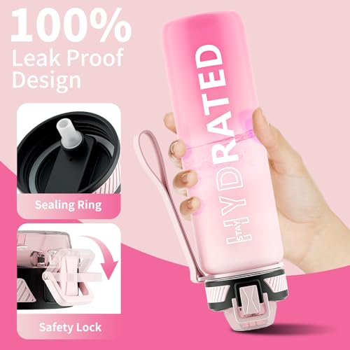 QLUR Water Bottle with Straw, 32oz Motivational Water Bottles with Time Marker to Drink, Tritan BPA Free, 1L Sports Water Bottle with Carry Strap LeakProof for Women Gym Fitness Outdoor (1 Pack) - Image 4