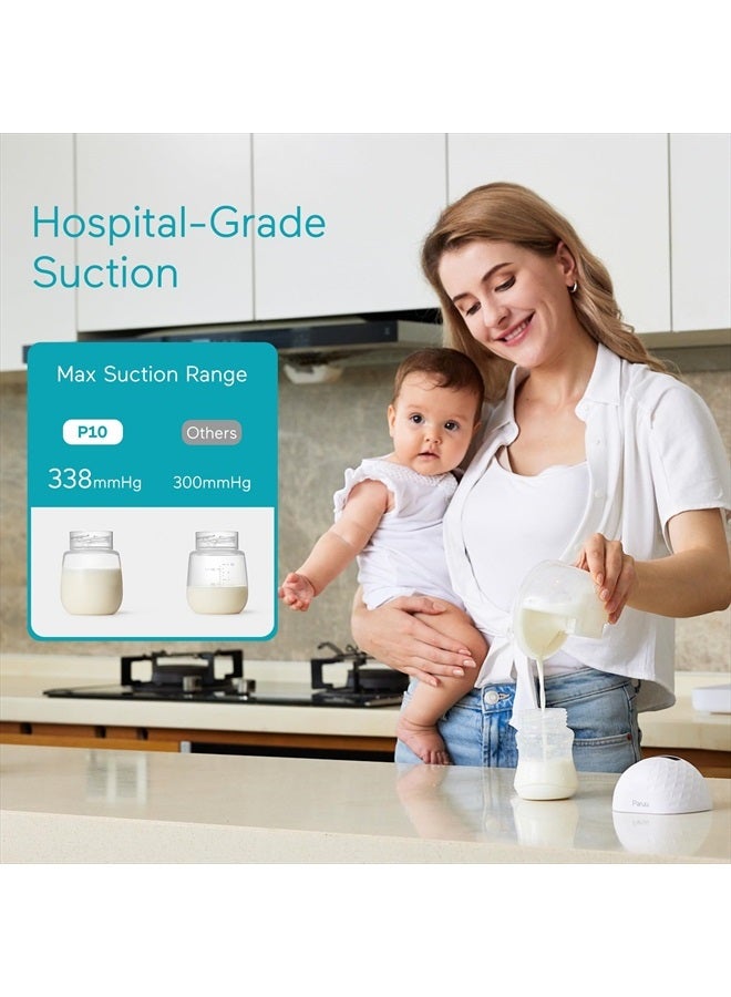 Paruu P10 Hands-Free Breast Pump Wearable, 338mmHg Strong Suction, Low Noise, 4 Modes & 9 Levels, Electric Breast Pump Portable, Smart Display, 19/21/24/28mm Insert/Flange, 2 Pack (White) - Image 2