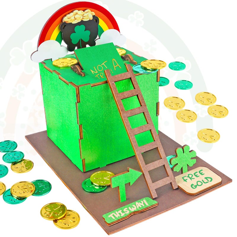RGJ St Patrick's Day Leprechaun Trap Kit for Kids, Wooden DIY Leprechaun Trap Craft Kit to Catch A Leprechaun, St Patrick's Day Decorations for Kids Party Supplies (Finished Painted) - Image 1