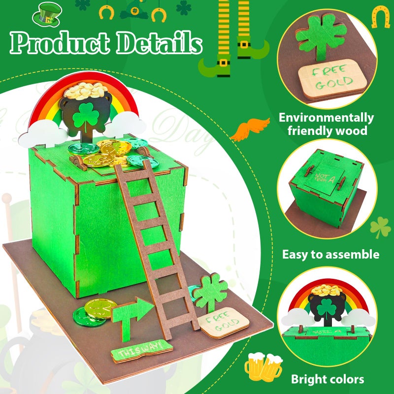 RGJ St Patrick's Day Leprechaun Trap Kit for Kids, Wooden DIY Leprechaun Trap Craft Kit to Catch A Leprechaun, St Patrick's Day Decorations for Kids Party Supplies (Finished Painted) - Image 3