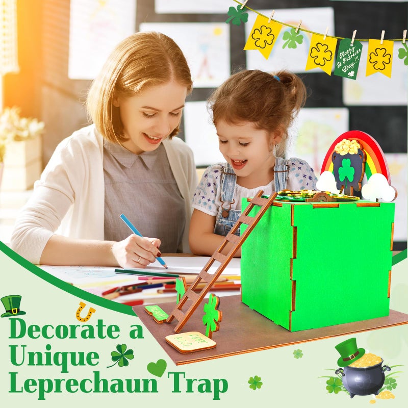 RGJ St Patrick's Day Leprechaun Trap Kit for Kids, Wooden DIY Leprechaun Trap Craft Kit to Catch A Leprechaun, St Patrick's Day Decorations for Kids Party Supplies (Finished Painted) - Image 4