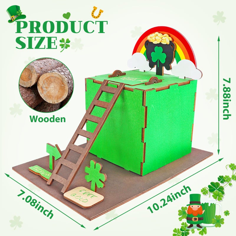 RGJ St Patrick's Day Leprechaun Trap Kit for Kids, Wooden DIY Leprechaun Trap Craft Kit to Catch A Leprechaun, St Patrick's Day Decorations for Kids Party Supplies (Finished Painted) - Image 2