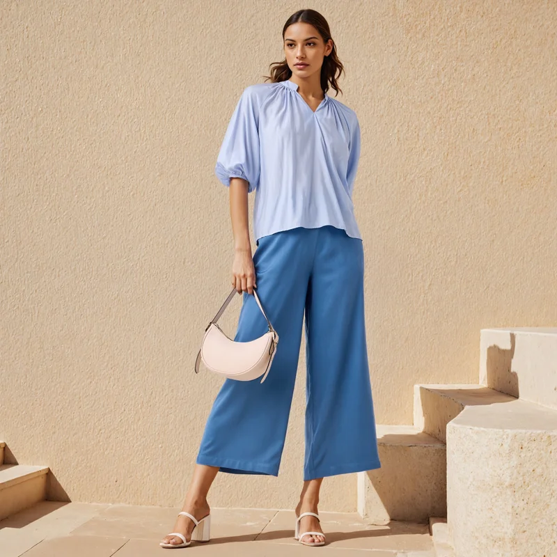 Splash FAV Mandarin Collar Balloon Sleeves Top