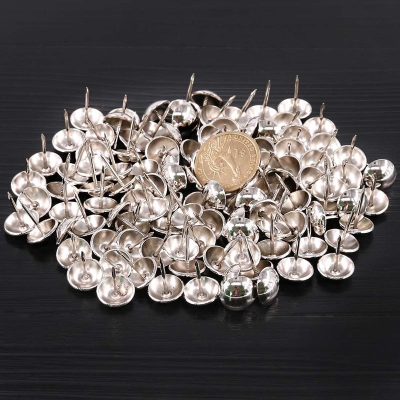 Keadic 300Pcs 9/16" (14mm) Antique Upholstery Tacks Furniture Nails Pins Assortment Kit for Upholstered Furniture Cork Board or DIY Projects - Silver - Image 2