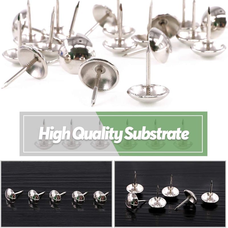 Keadic 300Pcs 9/16" (14mm) Antique Upholstery Tacks Furniture Nails Pins Assortment Kit for Upholstered Furniture Cork Board or DIY Projects - Silver - Image 4