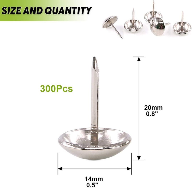 Keadic 300Pcs 9/16" (14mm) Antique Upholstery Tacks Furniture Nails Pins Assortment Kit for Upholstered Furniture Cork Board or DIY Projects - Silver - Image 1