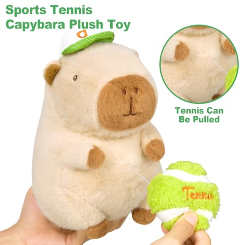 Ditucu Cute Tennis Capybara Plush Sports Pulling Stuffed Animal Capibara Plushies Toys Gifts for Kids Beige 98 inch - Image 5