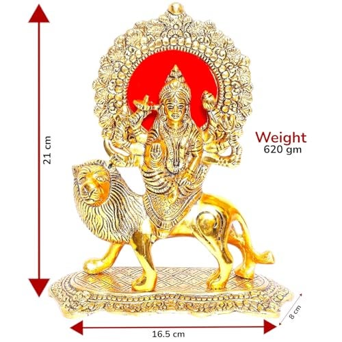 KridayKraft Durga Maa Murti,Shero vali ma Metal Statue for Navratri Pooja,Temple Pooja,Decor Your Home & Office,Religious Idol Gift Article,Showpiece Figurines... - Image 2