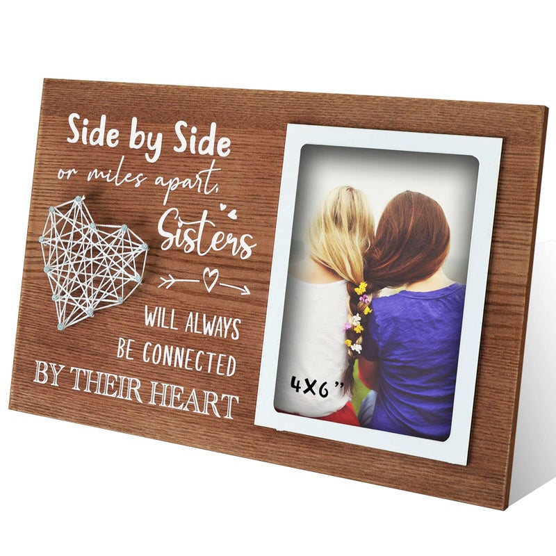 EXQUIDECA Long Distance Relationship Sister Gift - Hand String Heart Picture Frame 4x6 Inches - Friendship Bestie BFF Meaningful Gifts - Image 1