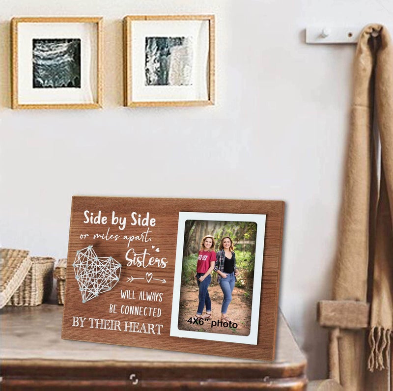 EXQUIDECA Long Distance Relationship Sister Gift - Hand String Heart Picture Frame 4x6 Inches - Friendship Bestie BFF Meaningful Gifts - Image 2