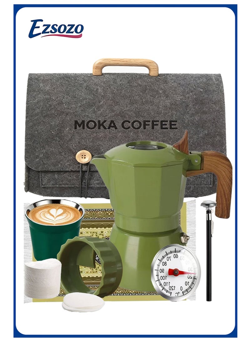 EZSOZO Stovetop Espresso and Coffee Maker Moka Pot，Double valve Mocha Coffee Machi for Italian and Cuban Cafe Brewing (150ml) Green - Image 1
