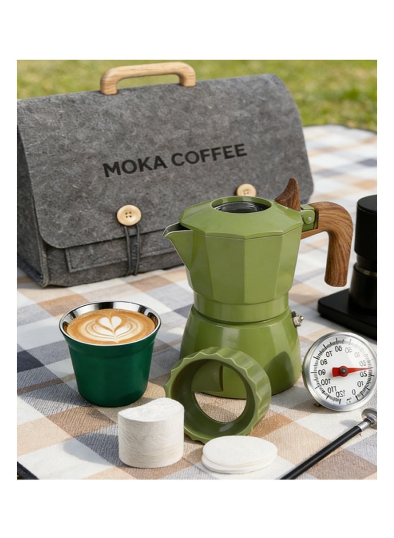 EZSOZO Stovetop Espresso and Coffee Maker Moka Pot，Double valve Mocha Coffee Machi for Italian and Cuban Cafe Brewing (150ml) Green - Image 2